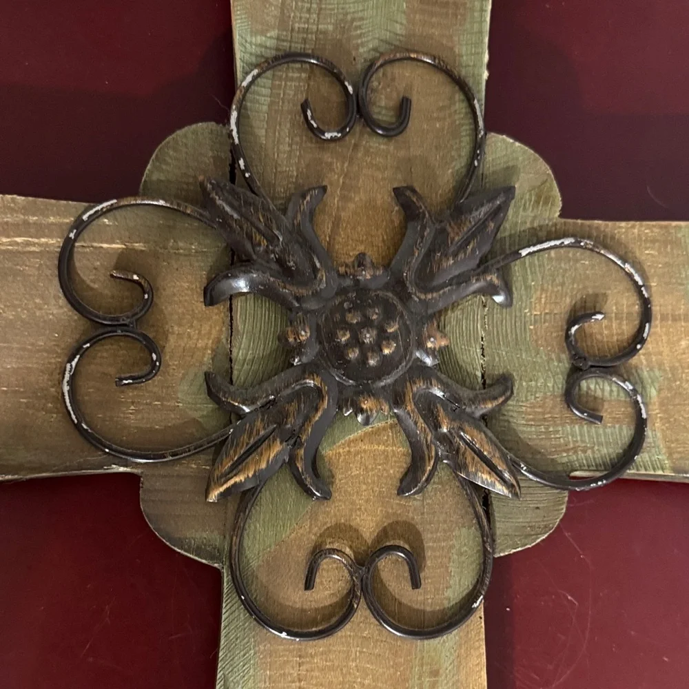 Decorative Wooden Cross with Metal Accent
